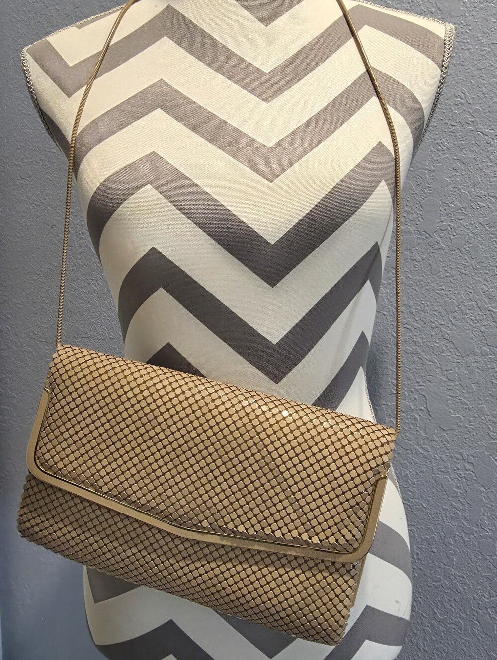 Vintage Gold Metal Mesh Crossbody Clutch Evening Bag